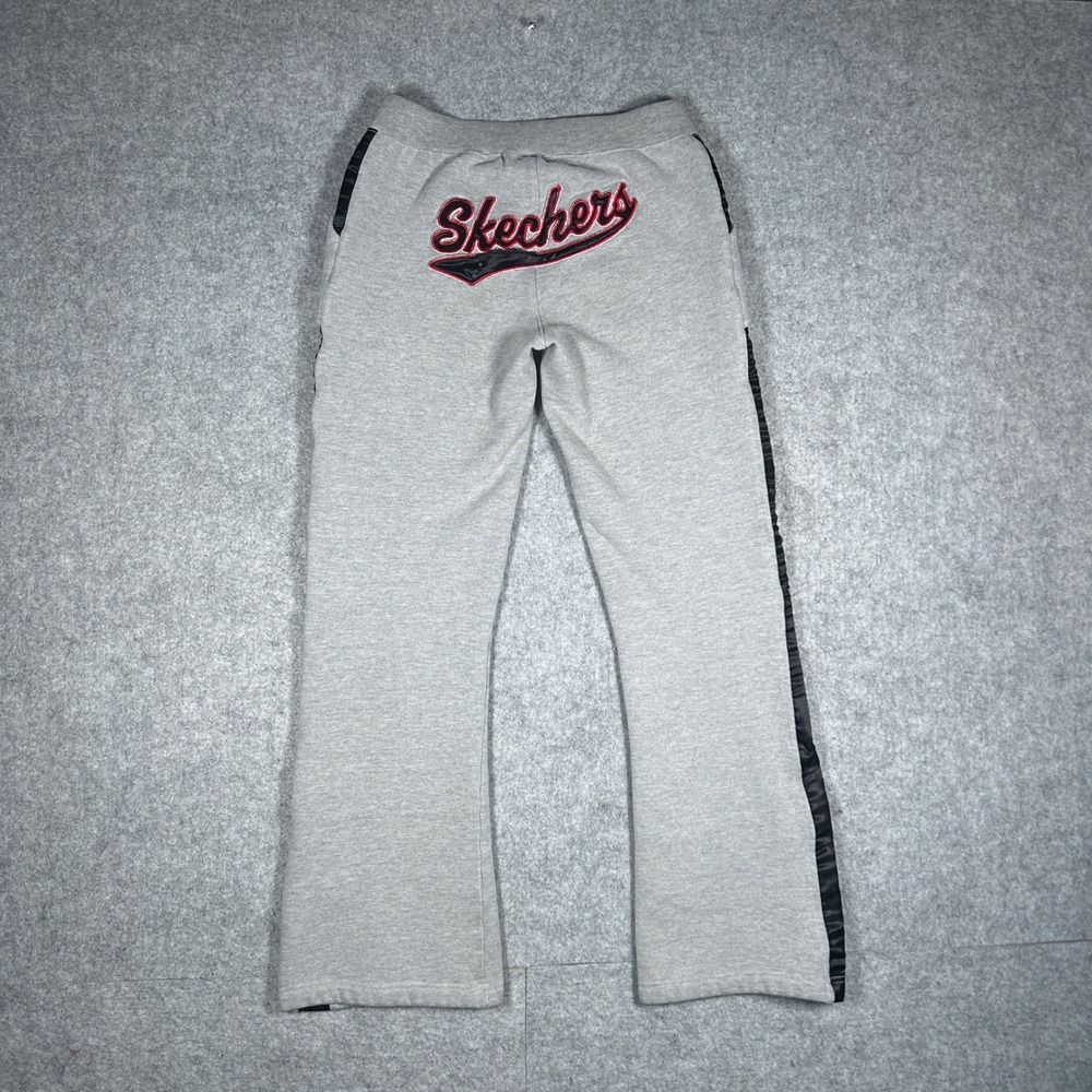 Skechers Sweatpants Womens Large Grey Black Side Stripe Y2K Flare Leg Athleisure